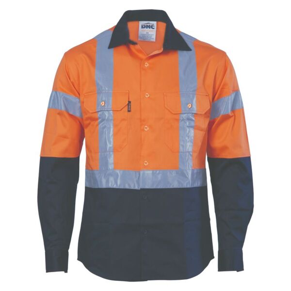 Mens HiVis D/N 2 Tone Drill Shirt with H Pattern Generic R/ Tape Thumbnail